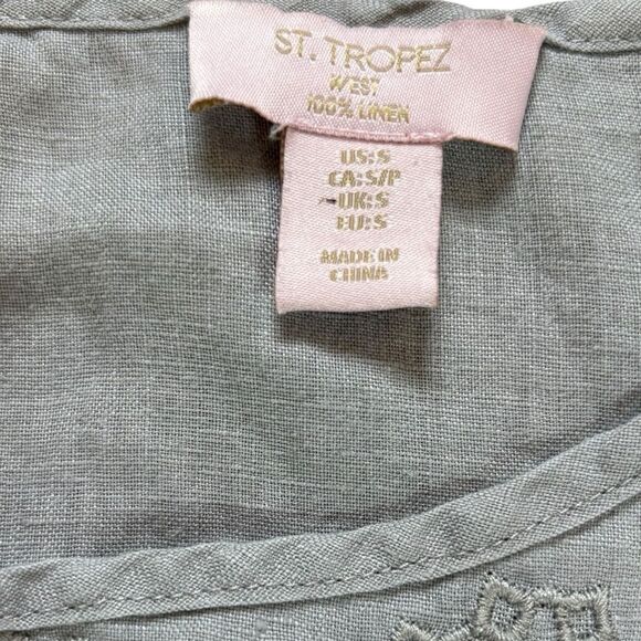 Saint Tropez West Tank 100% Linen Embroidered Bohemian Peasant Womens Small - Picture 6 of 8